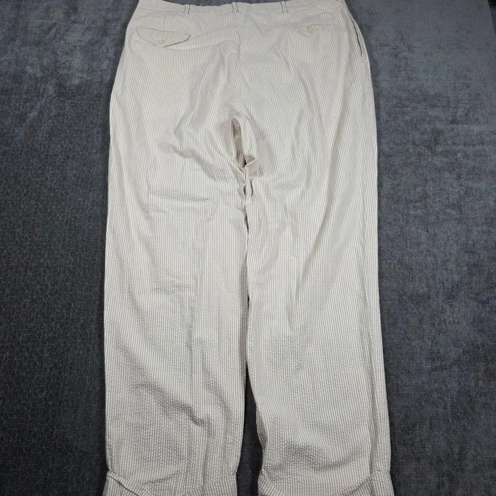 Polo Ralph Lauren Mens 40x31 Seersucker Pleated Pants Tan White Striped Cotton